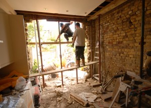 Preparing to remove the walls to fit the steels in the kitchen extension