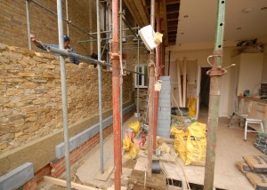 Building up the party wall - note the insulation in the cavity wall
