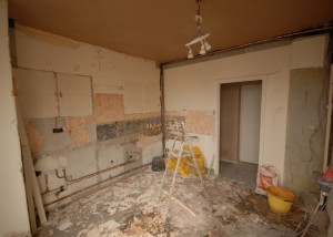 Kitchen has been stripped out and ceiling is being plastered