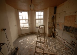 Old kitchen has been stripped out and ceiling is being plastered