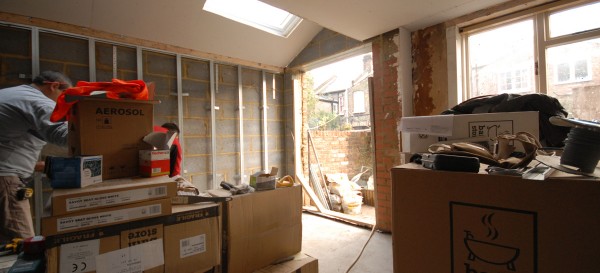 View into the new space inside the side return - this is where the kitchen will go