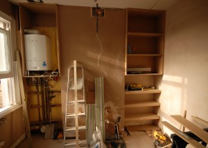 Building the floating shelves and cupboard units