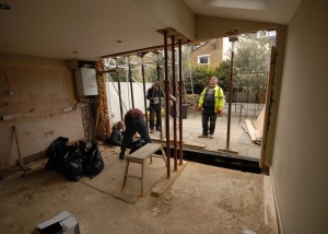 Digging the foundation trench and looking out through the new opening before the box frame has been fitted.