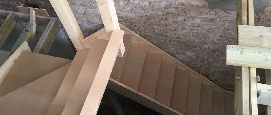 The staircase is nearly fitted leading up to the loft in fulham